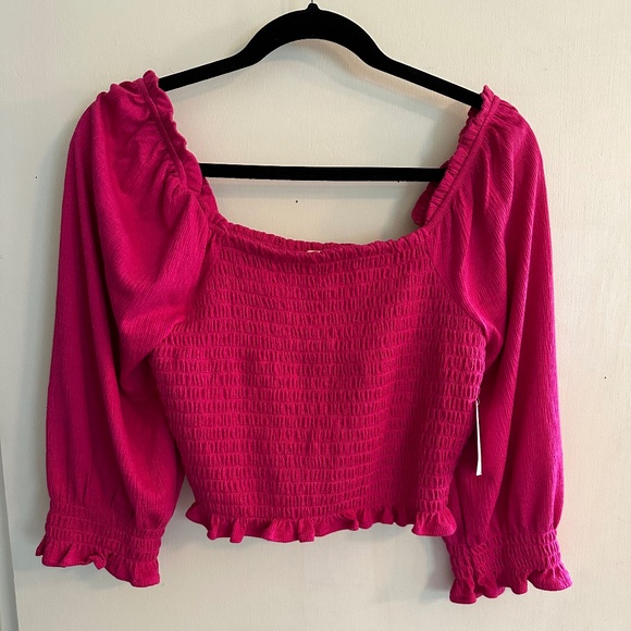 NWT FREE PEOPLE Smocked Hot Pink Top, Medium - Picture 8 of 8